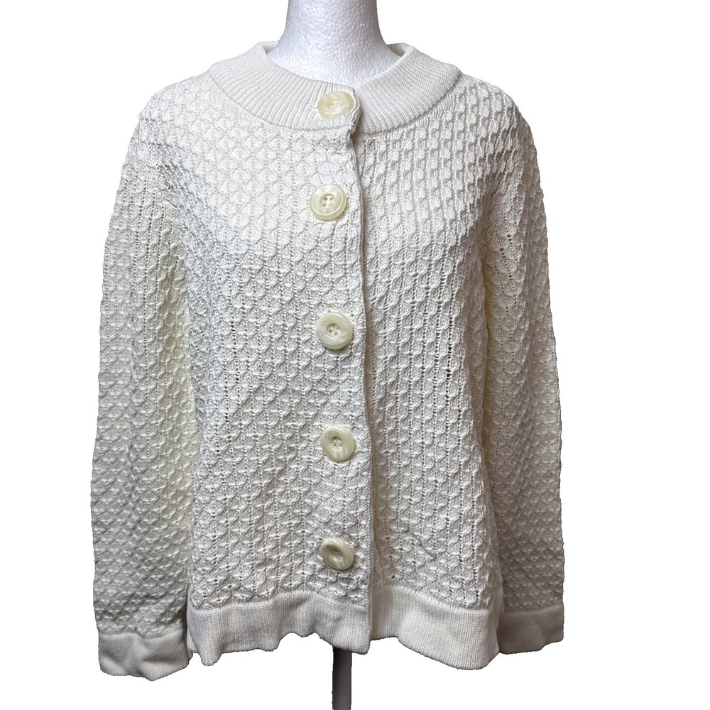 Christopher & Banks Chunky‎ Cotton Knit Cardigan Cream Cottagecore Button Up L